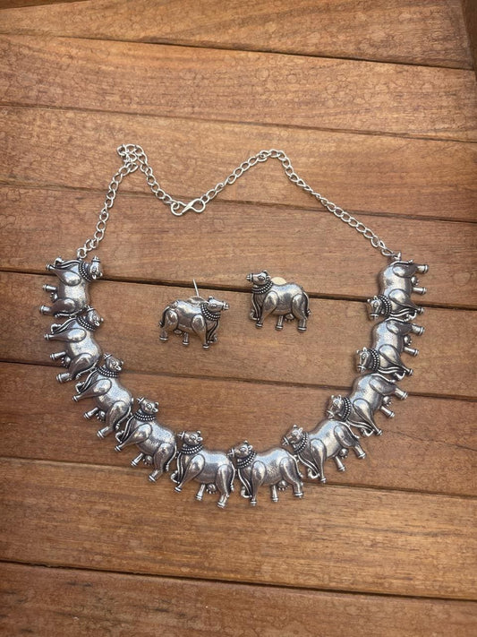 Full of Nandi oxidised necklace with earrings - Alluring Accessories