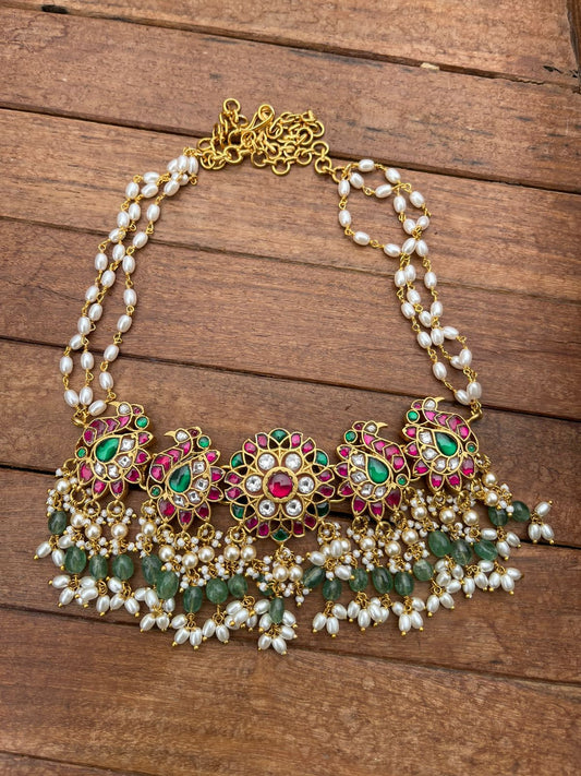 Full of peacock real kundan rice pearl choker - Alluring Accessories