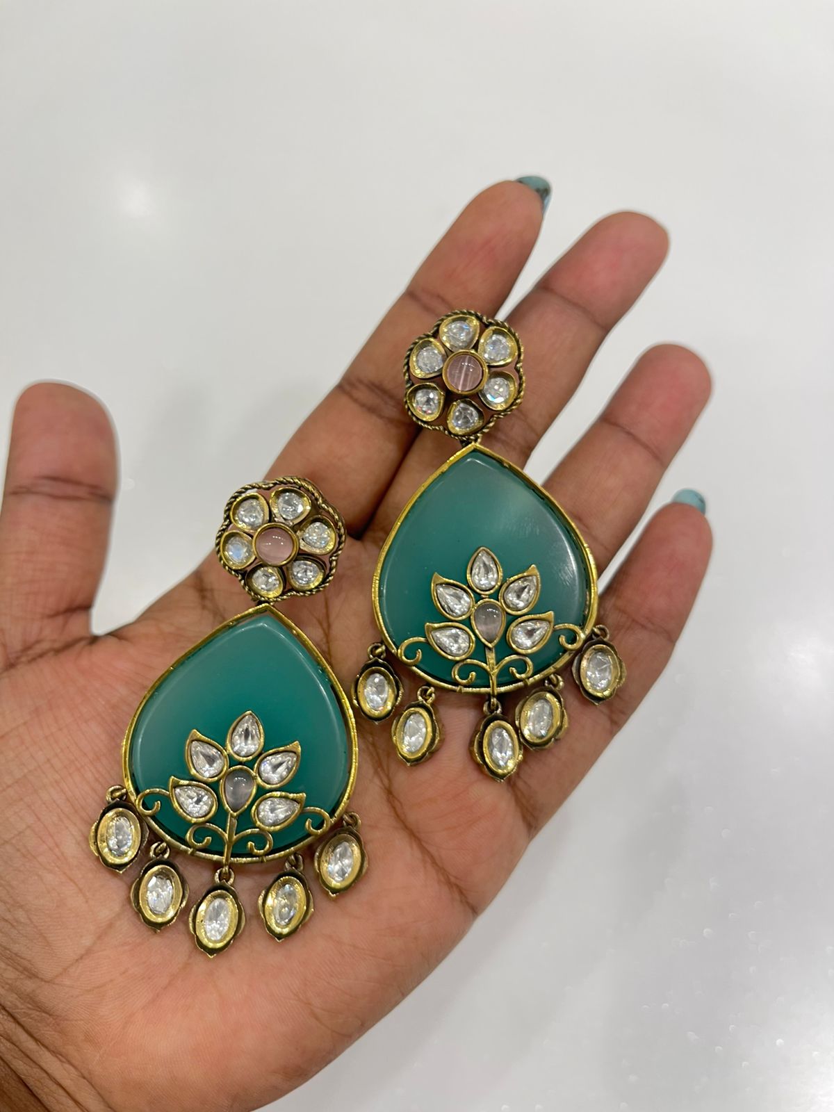 Glass kundan designer flower earrings - Alluring Accessories