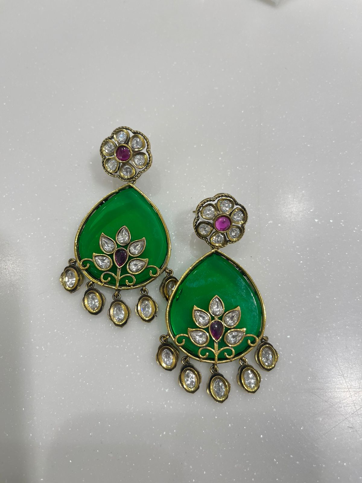 Glass kundan designer flower earrings - Alluring Accessories