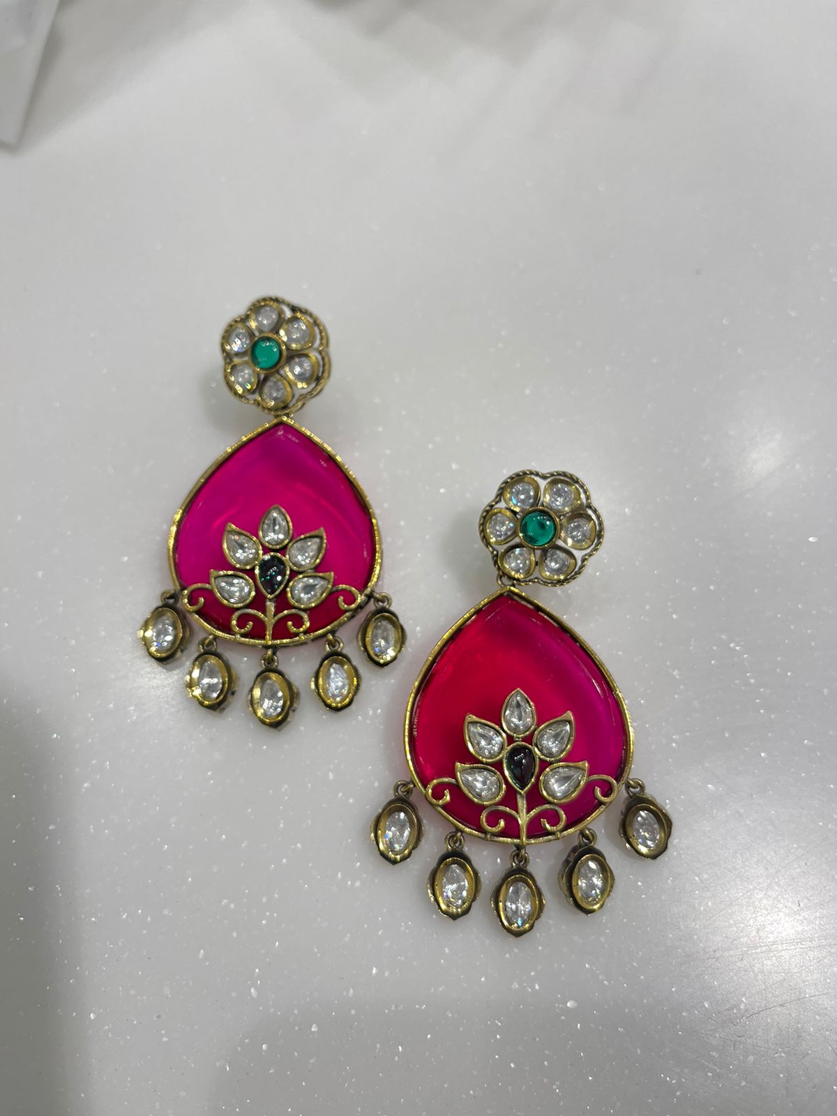 Glass kundan designer flower earrings - Alluring Accessories