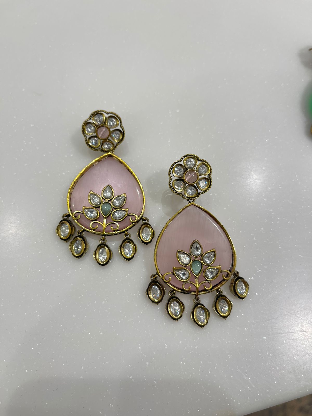 Glass kundan designer flower earrings - Alluring Accessories