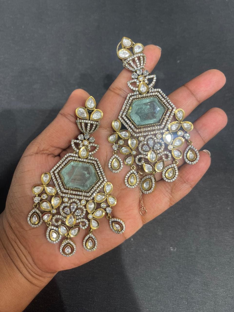 Glass kundan hexagon partywear earrings - Alluring Accessories