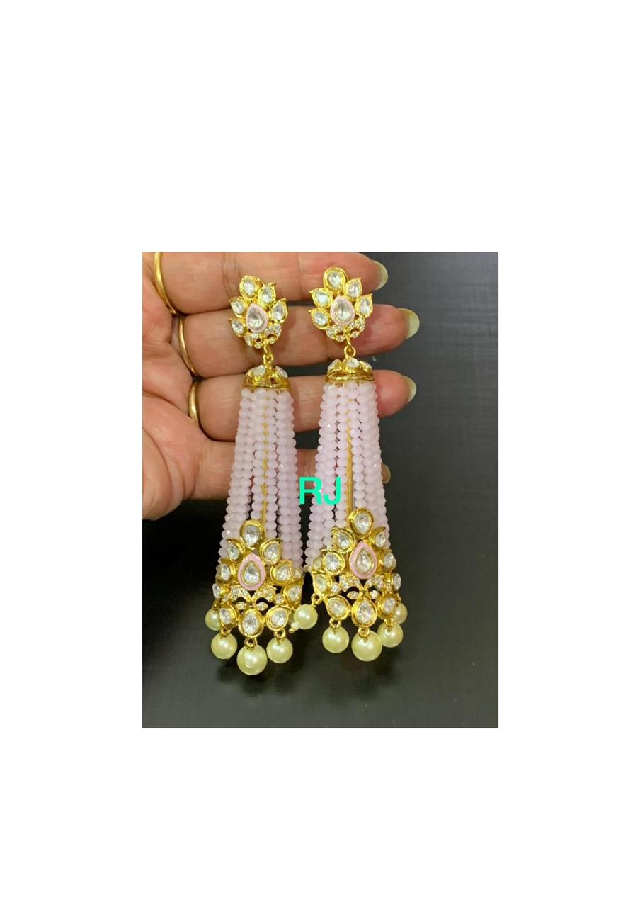 Gold plated onyx beads partywear long earrings - Alluring Accessories