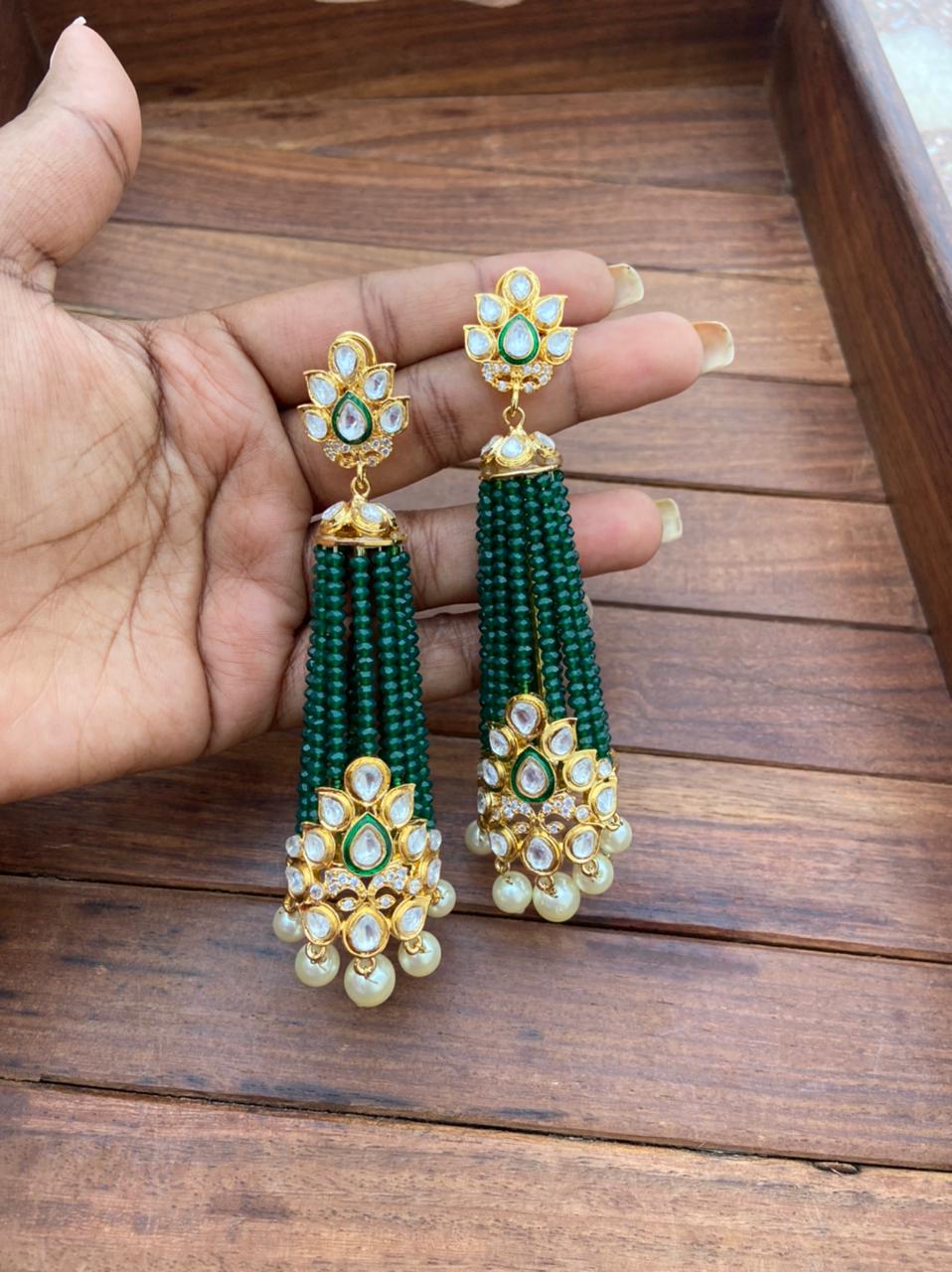 Gold plated onyx beads partywear long earrings - Alluring Accessories