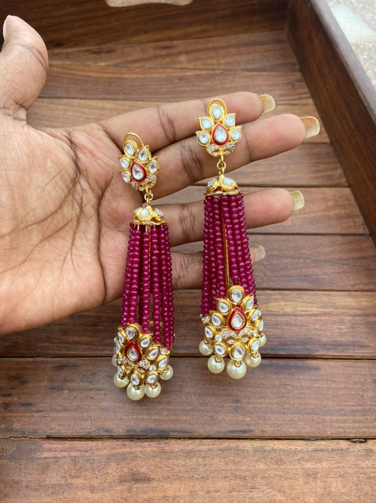 Gold plated onyx beads partywear long earrings - Alluring Accessories