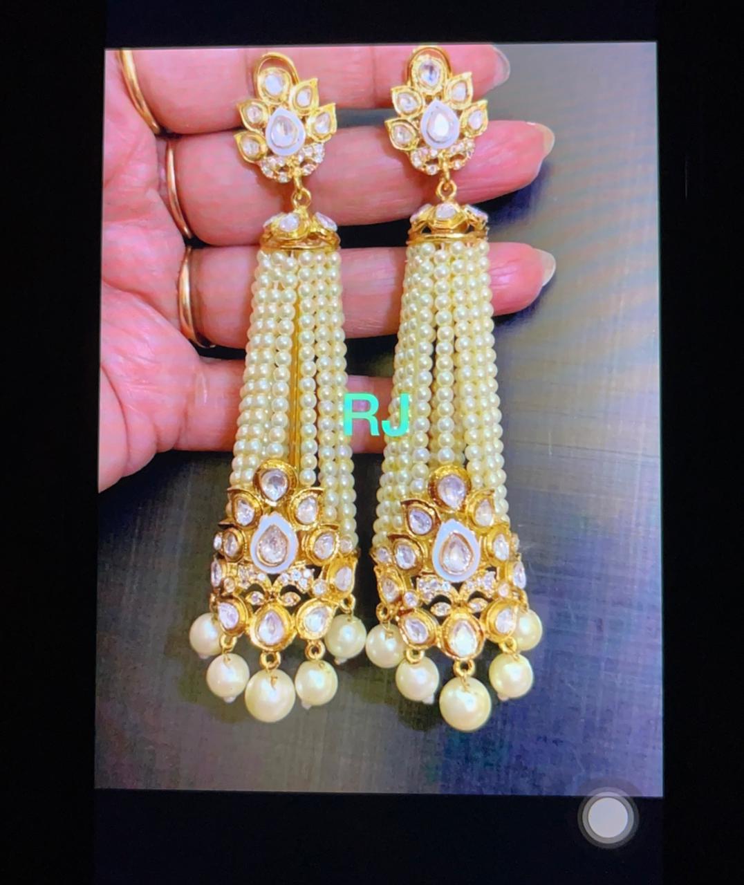 Gold plated onyx beads partywear long earrings - Alluring Accessories