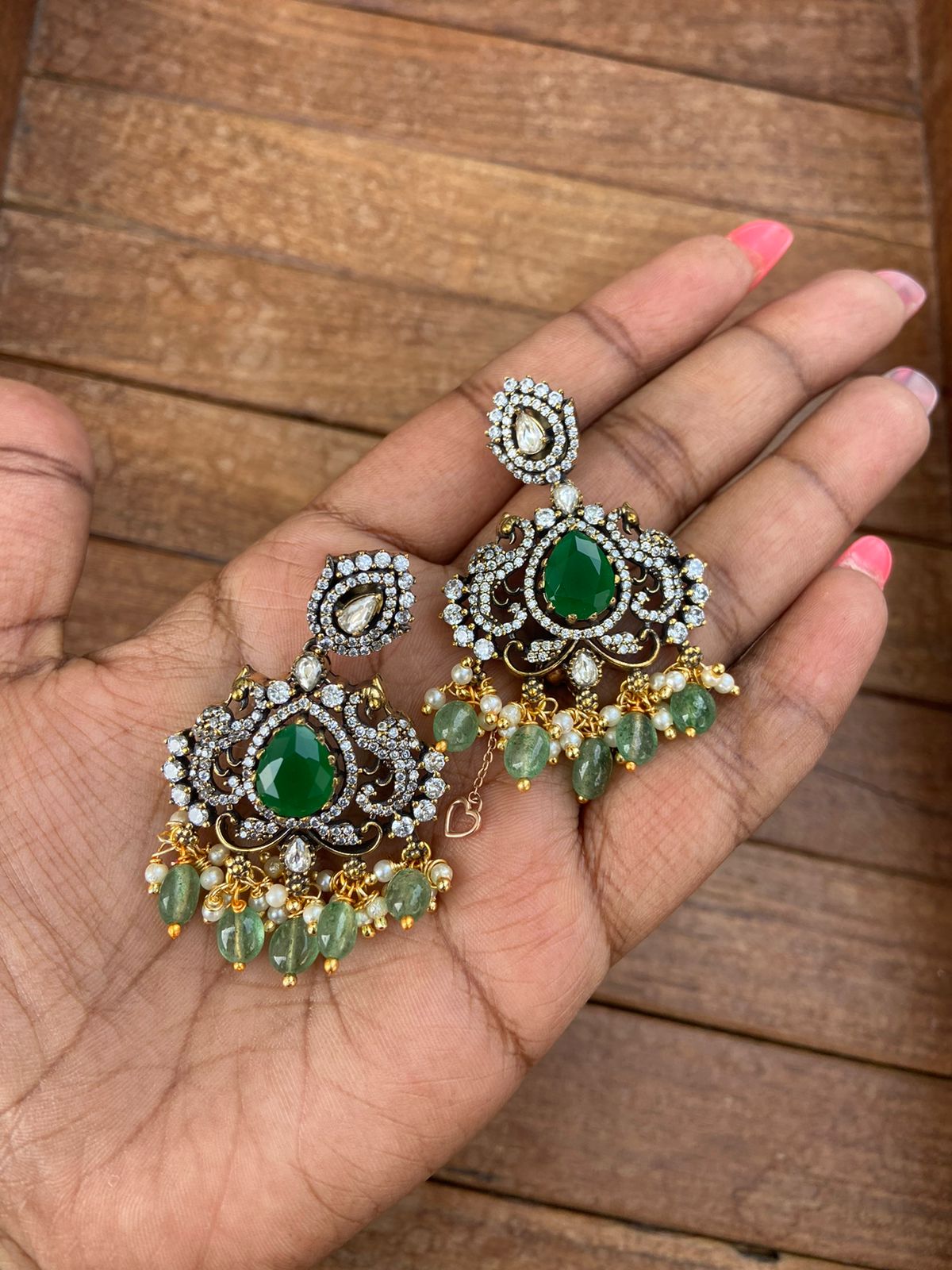 Green peacock victorian earrings design 2 - Alluring Accessories