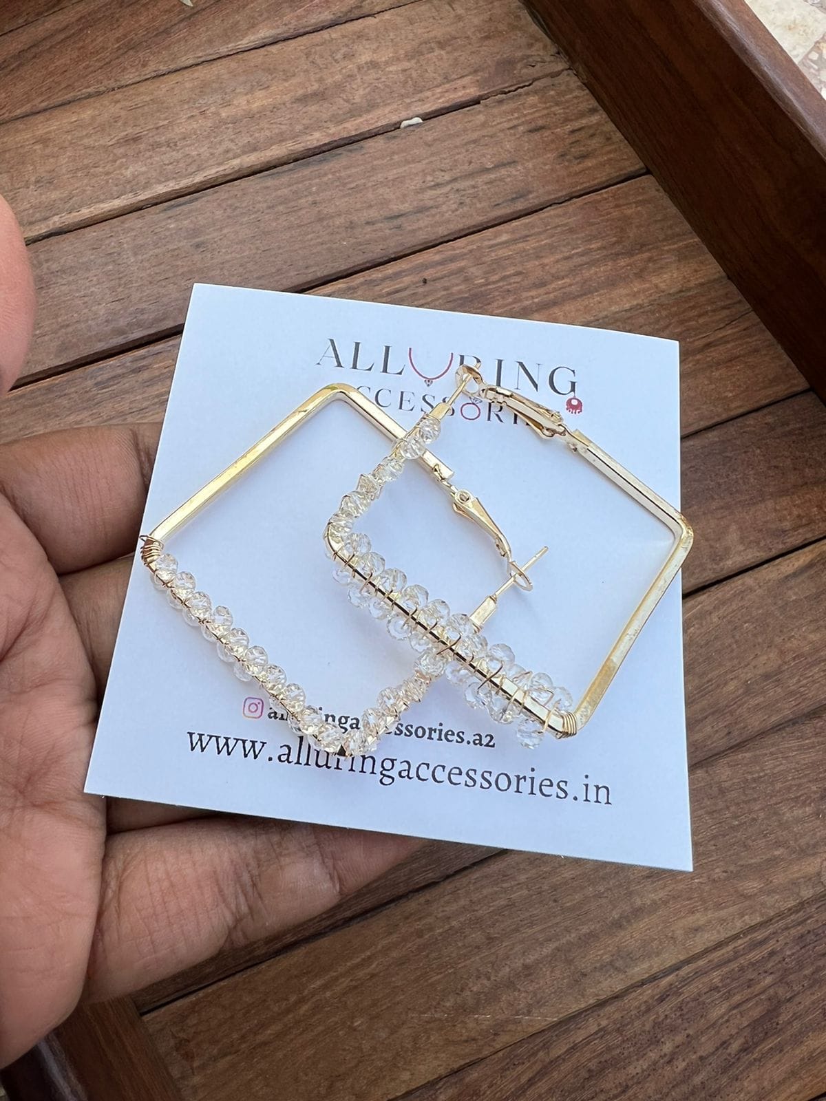 Half beaded square hoops - Alluring Accessories