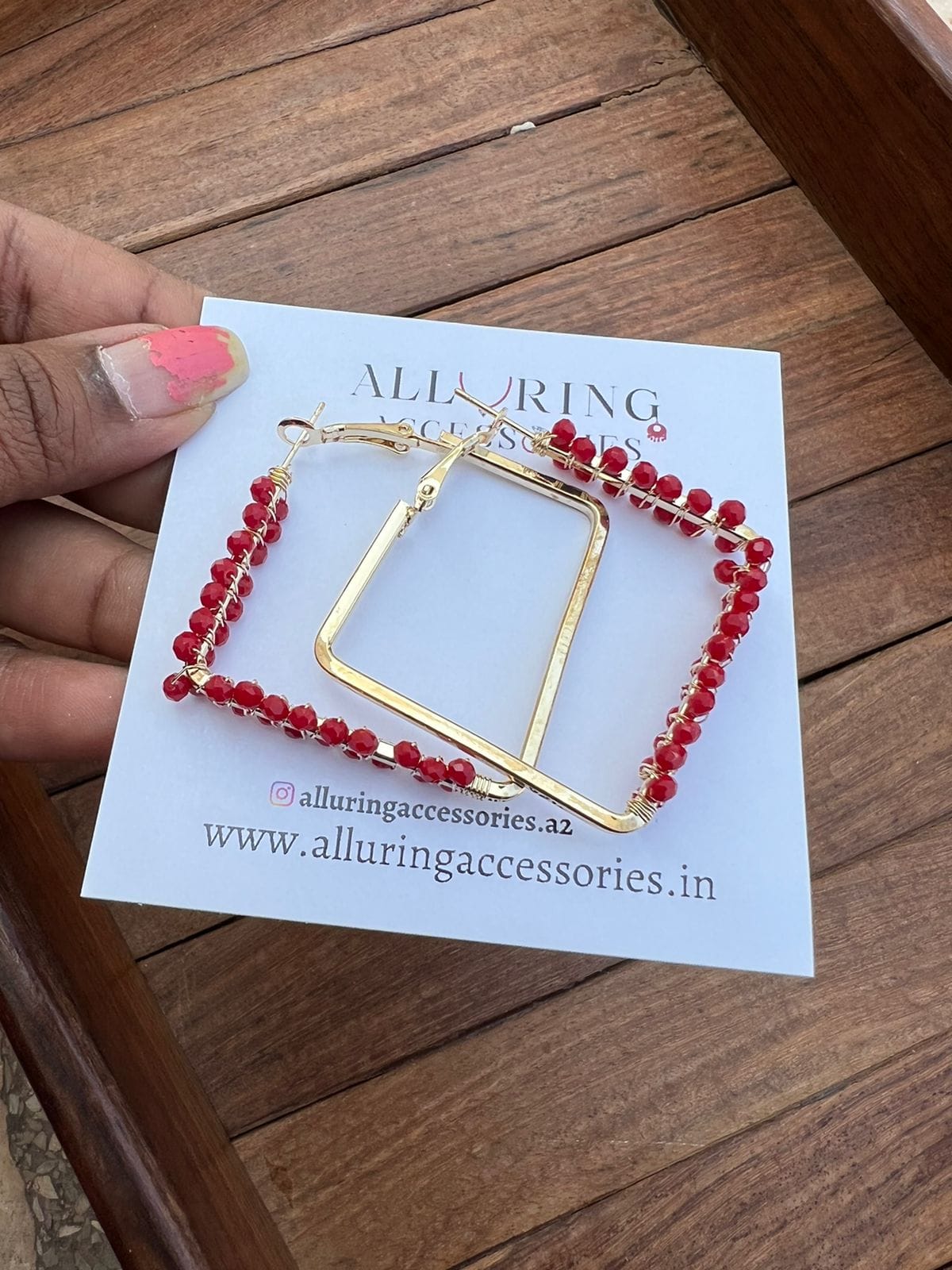 Half beaded square hoops - Alluring Accessories