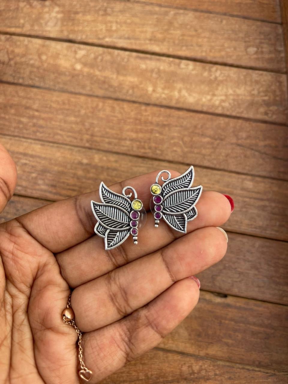 Half butterfly colourful oxidised studs - Alluring Accessories