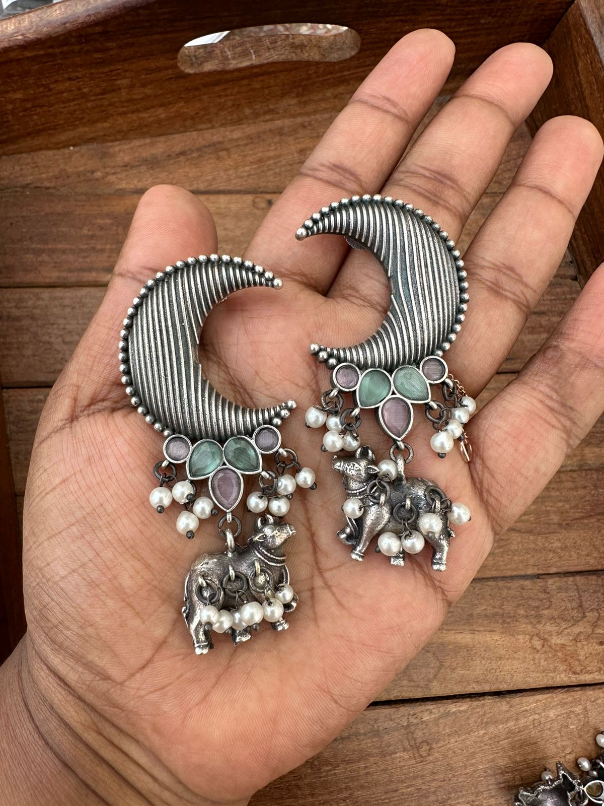 Half moon nandi/bull oxidised statement earrings - Alluring Accessories