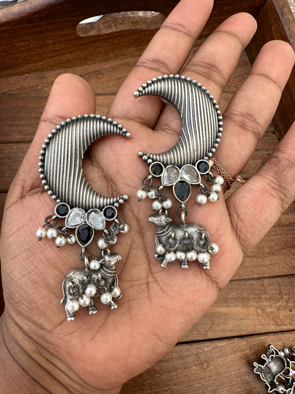 Half moon nandi/bull oxidised statement earrings - Alluring Accessories