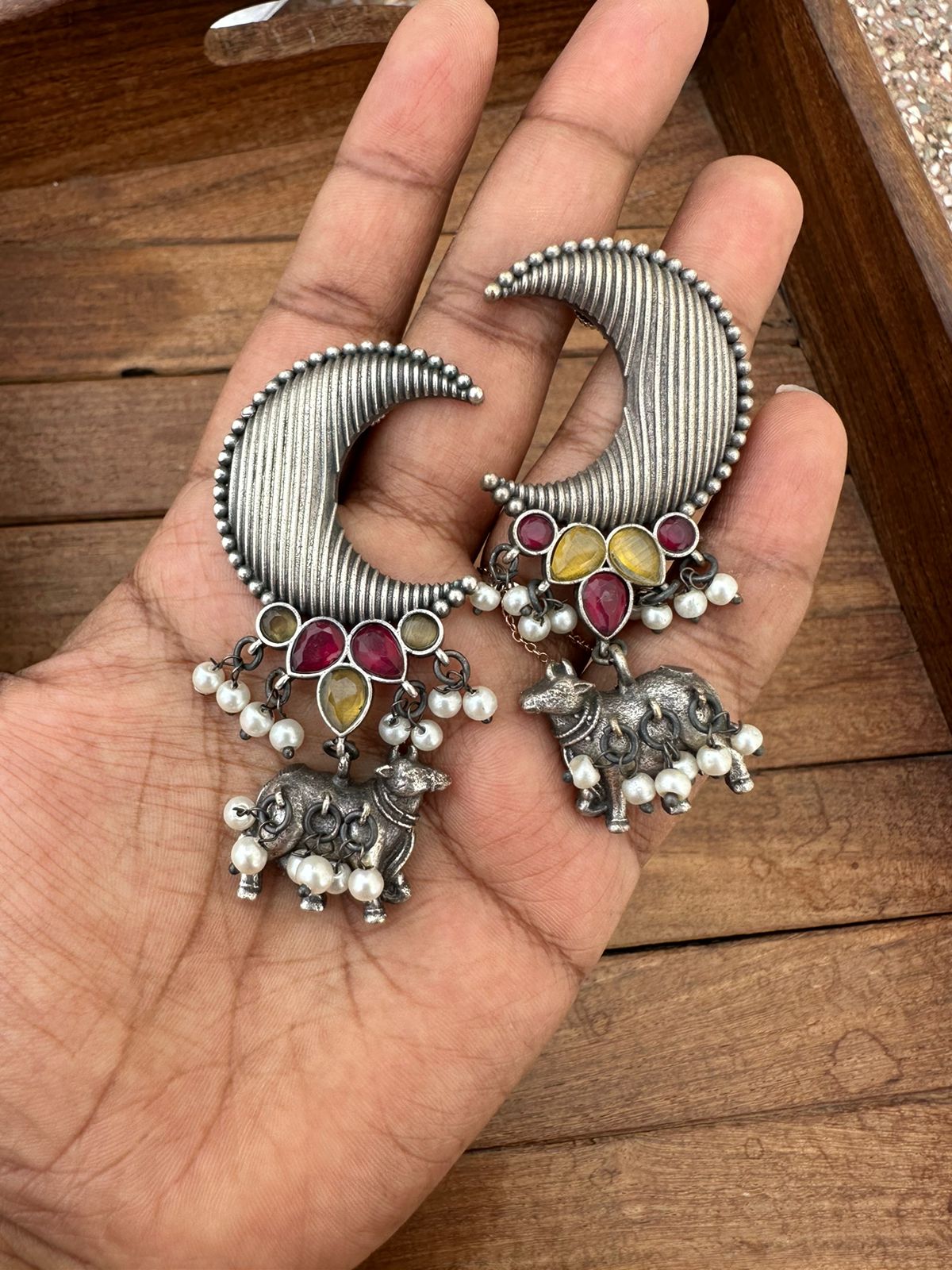 Half moon nandi/bull oxidised statement earrings - Alluring Accessories