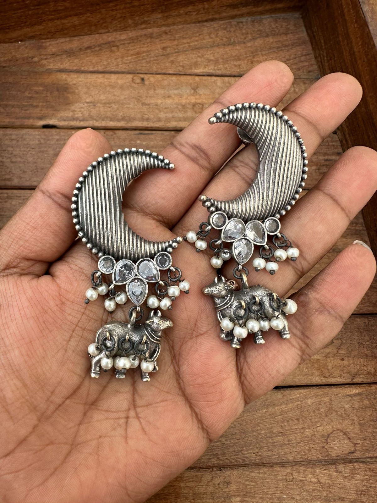 Half moon nandi/bull oxidised statement earrings - Alluring Accessories