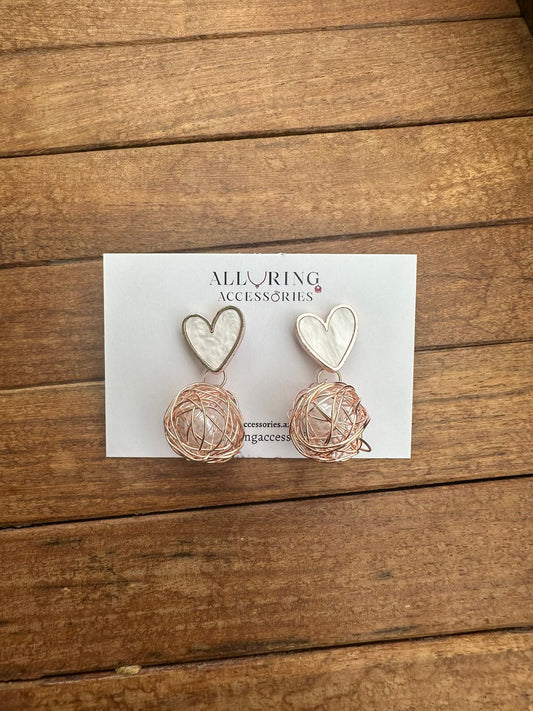 Heart ball hanging rosegold earrings - Alluring Accessories