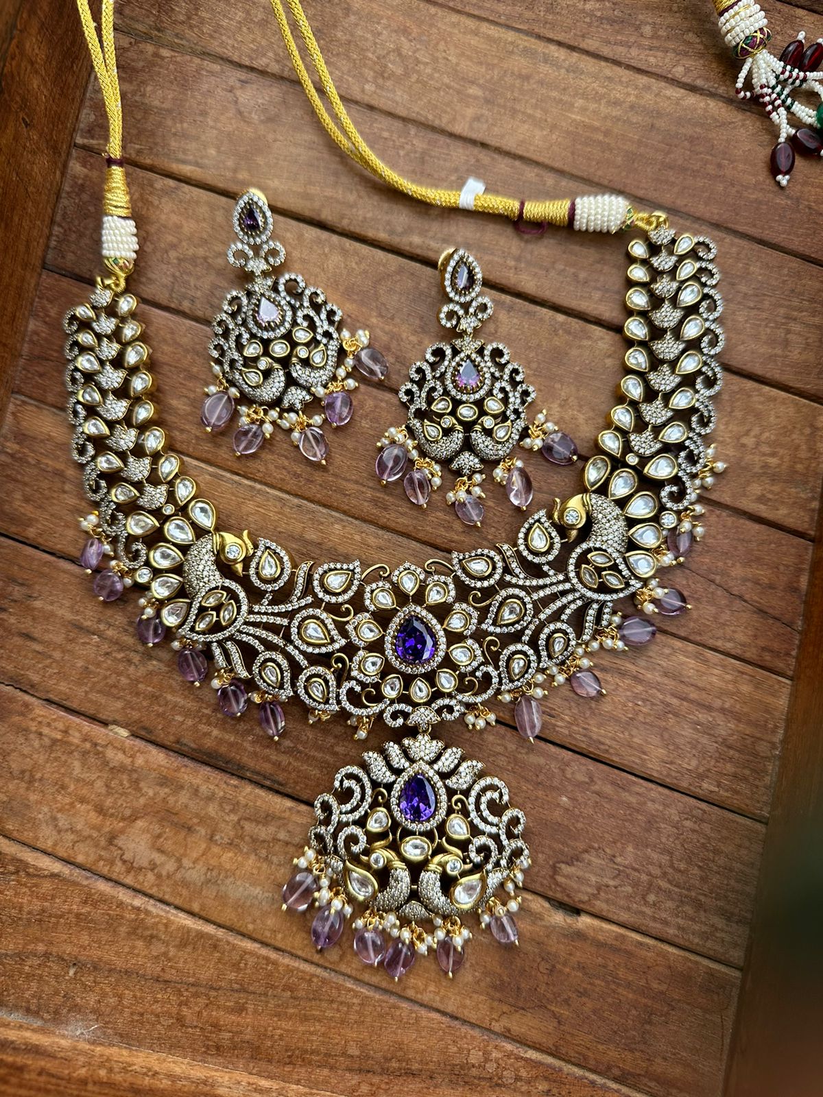 Heavy look victorian peacock purple necklace - Alluring Accessories