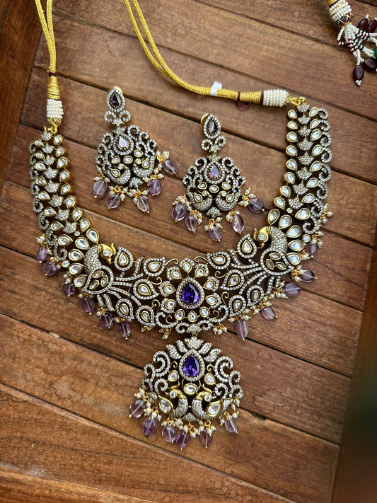 Heavy look victorian peacock purple necklace - Alluring Accessories