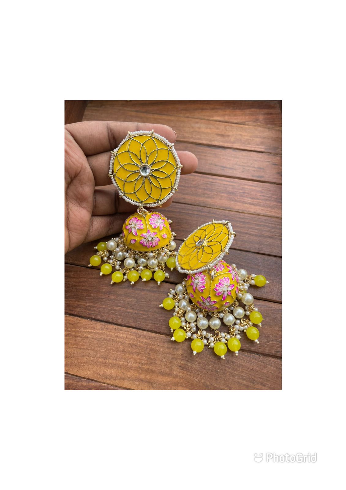 Heavy weight double pearl lotus meenakari jhumkas - Alluring Accessories