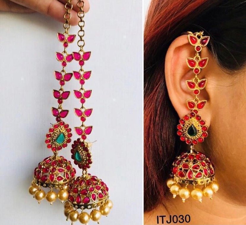 Kemp combo (kemp hair string earrings+ Kemp meenakari earrings combo) - Alluring Accessories