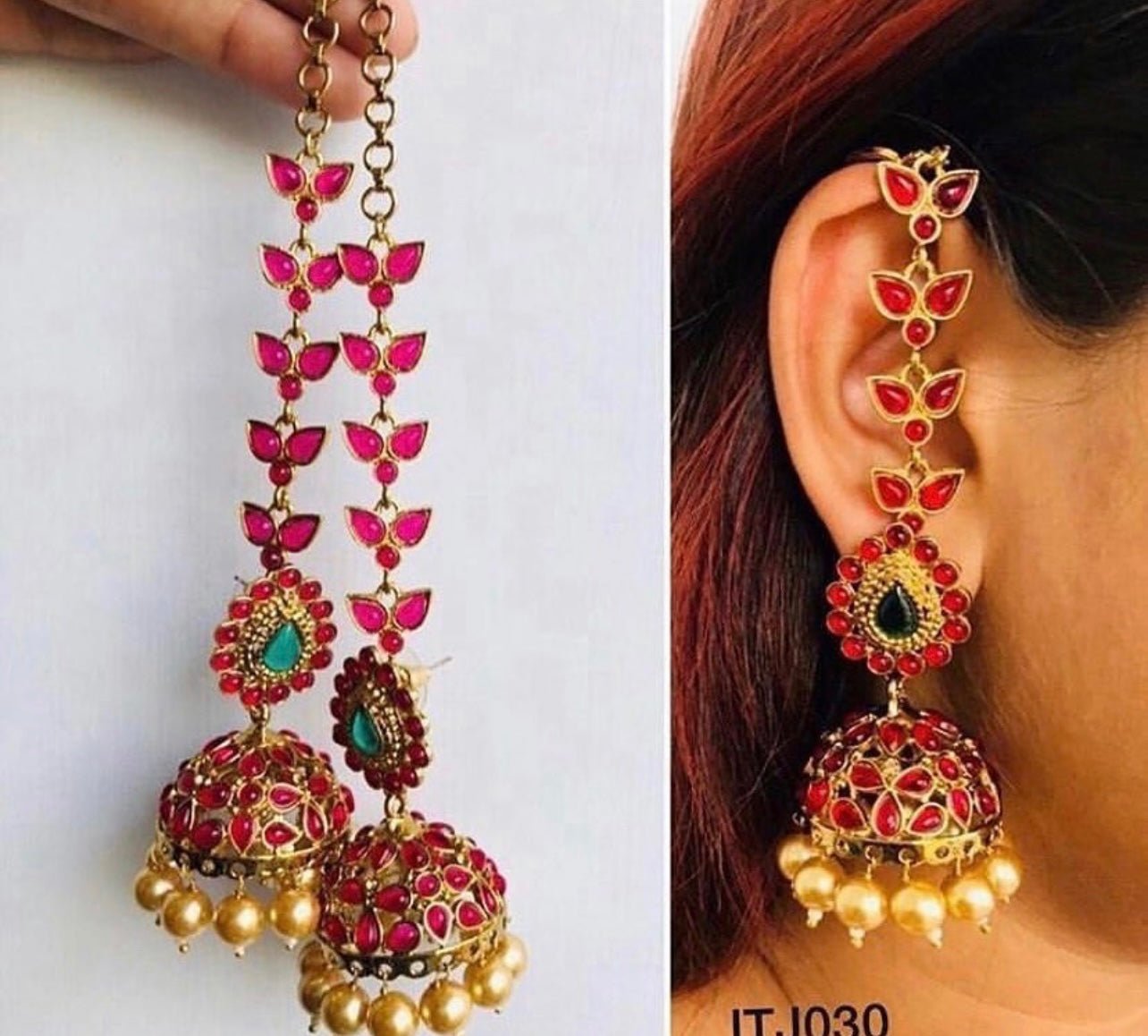 Kemp hair string earrings with jhumkas( hair strings are detachable) - Alluring Accessories