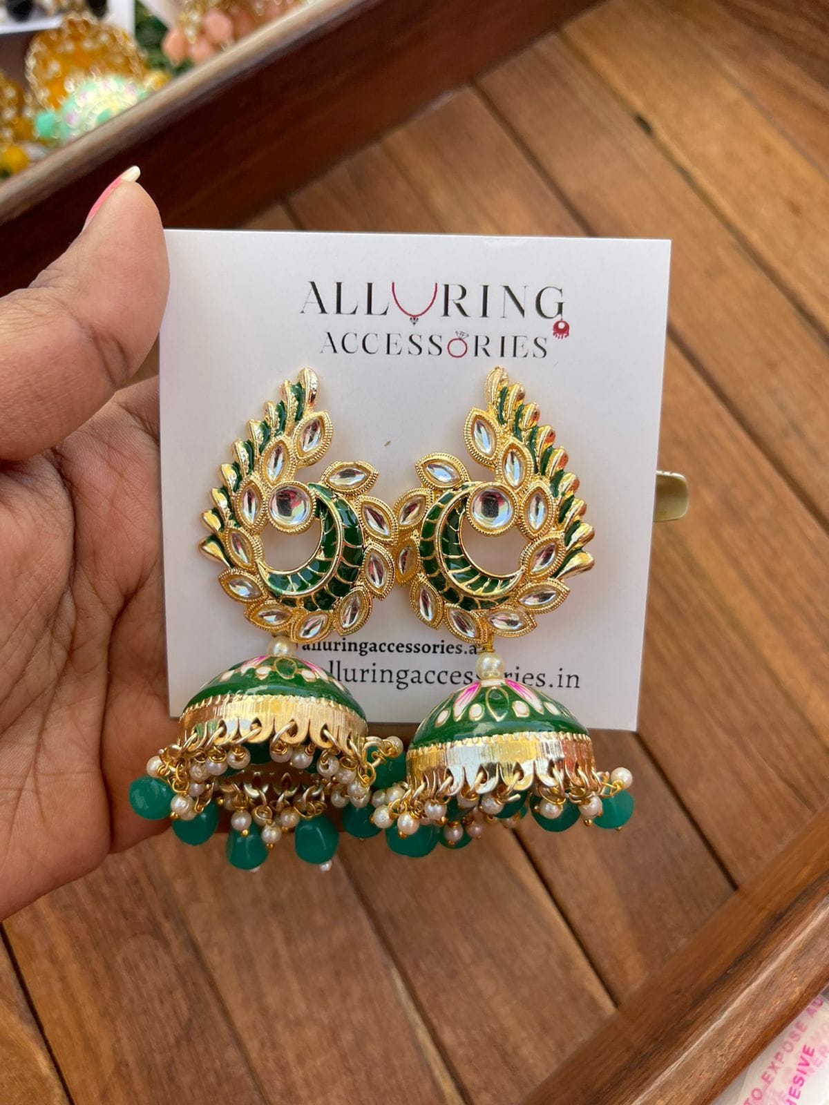 Kundan peacock meenakari jhumkas - Alluring Accessories