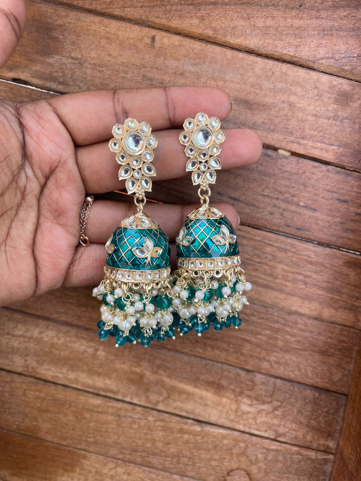 Kundan two layered Meenakari jhumkas - Alluring Accessories