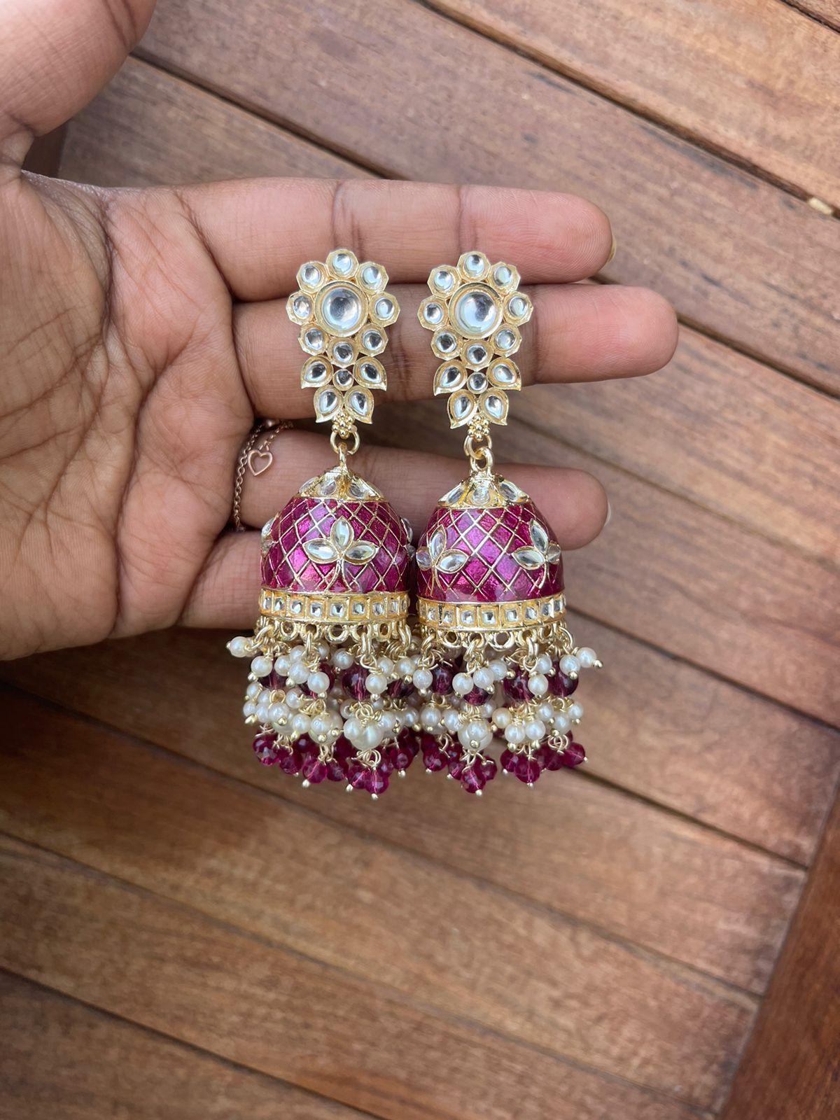 Kundan two layered Meenakari jhumkas - Alluring Accessories