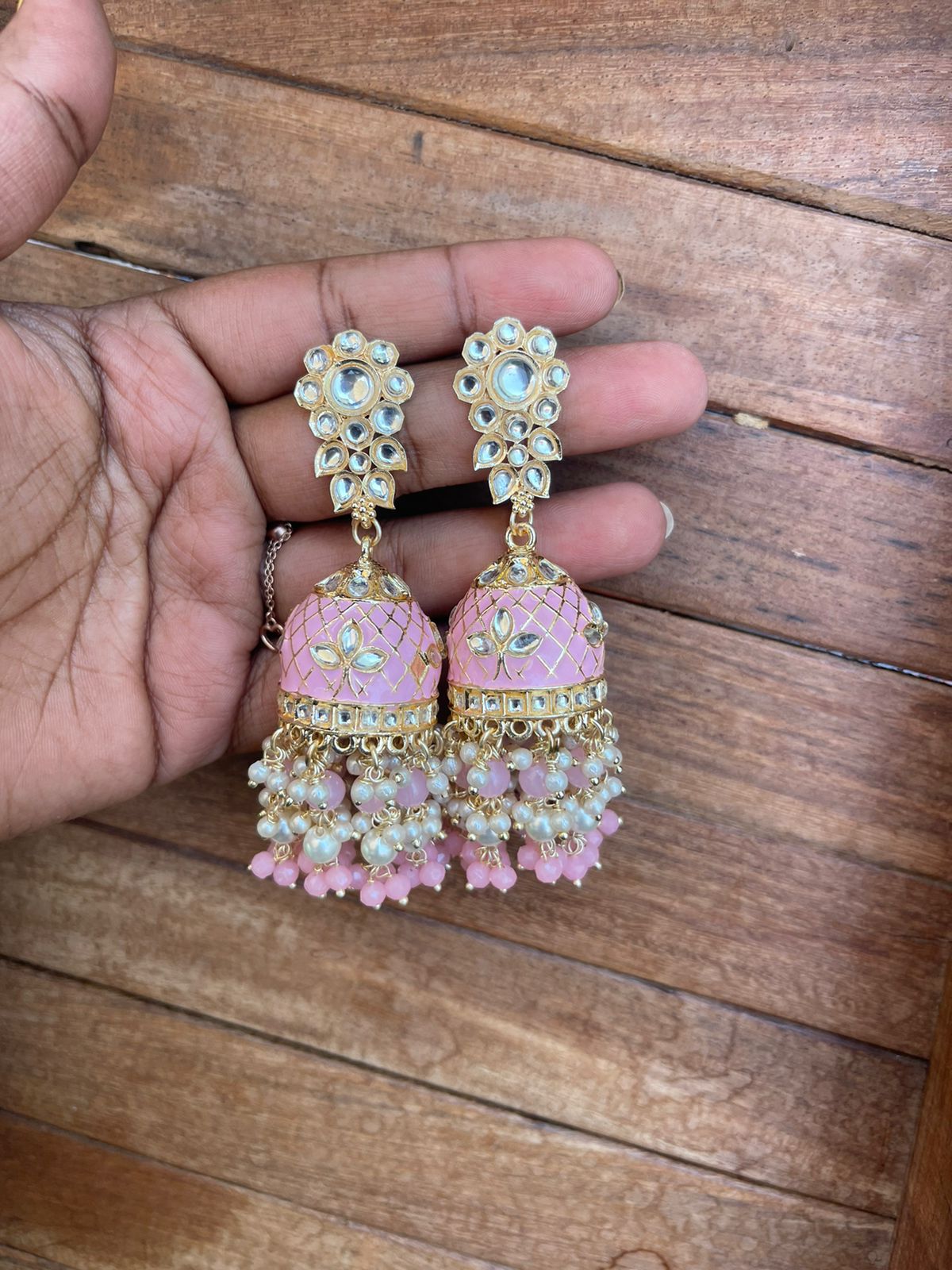 Kundan two layered Meenakari jhumkas - Alluring Accessories