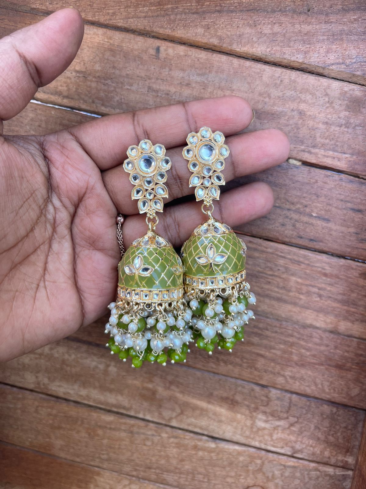 Kundan two layered Meenakari jhumkas - Alluring Accessories