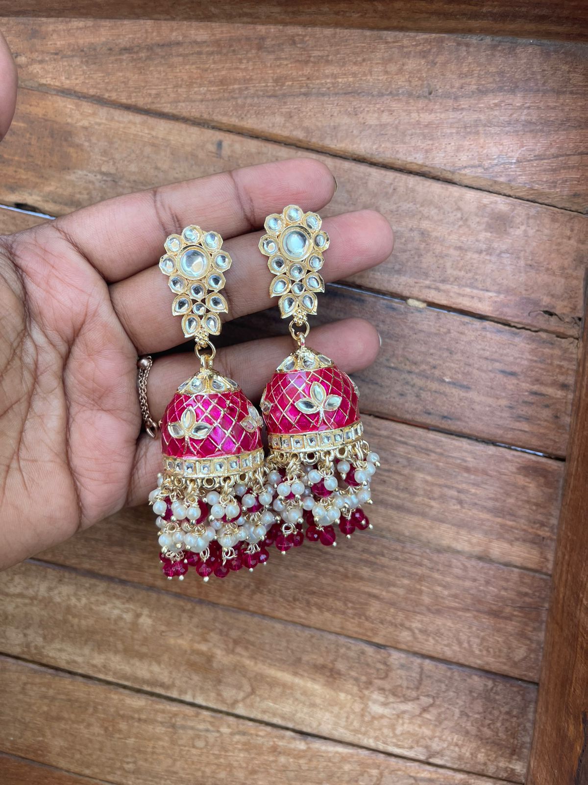 Kundan two layered Meenakari jhumkas - Alluring Accessories