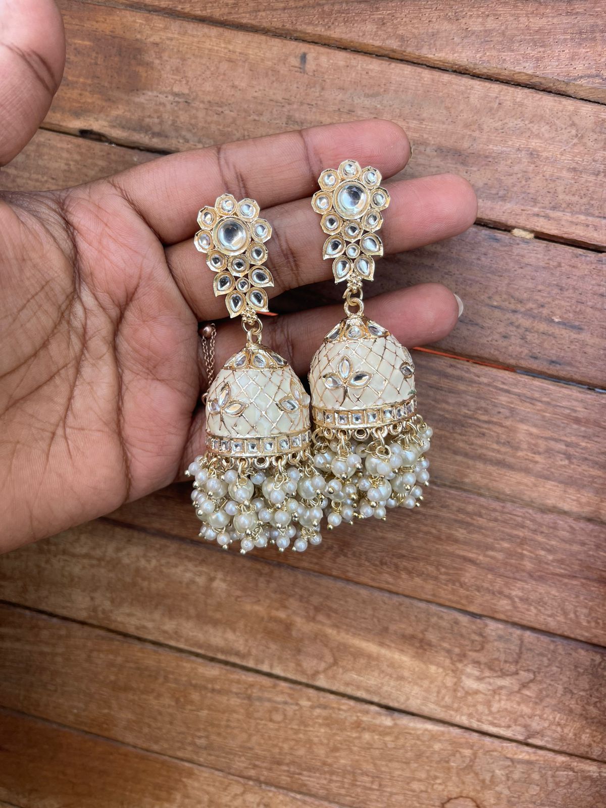 Kundan two layered Meenakari jhumkas - Alluring Accessories