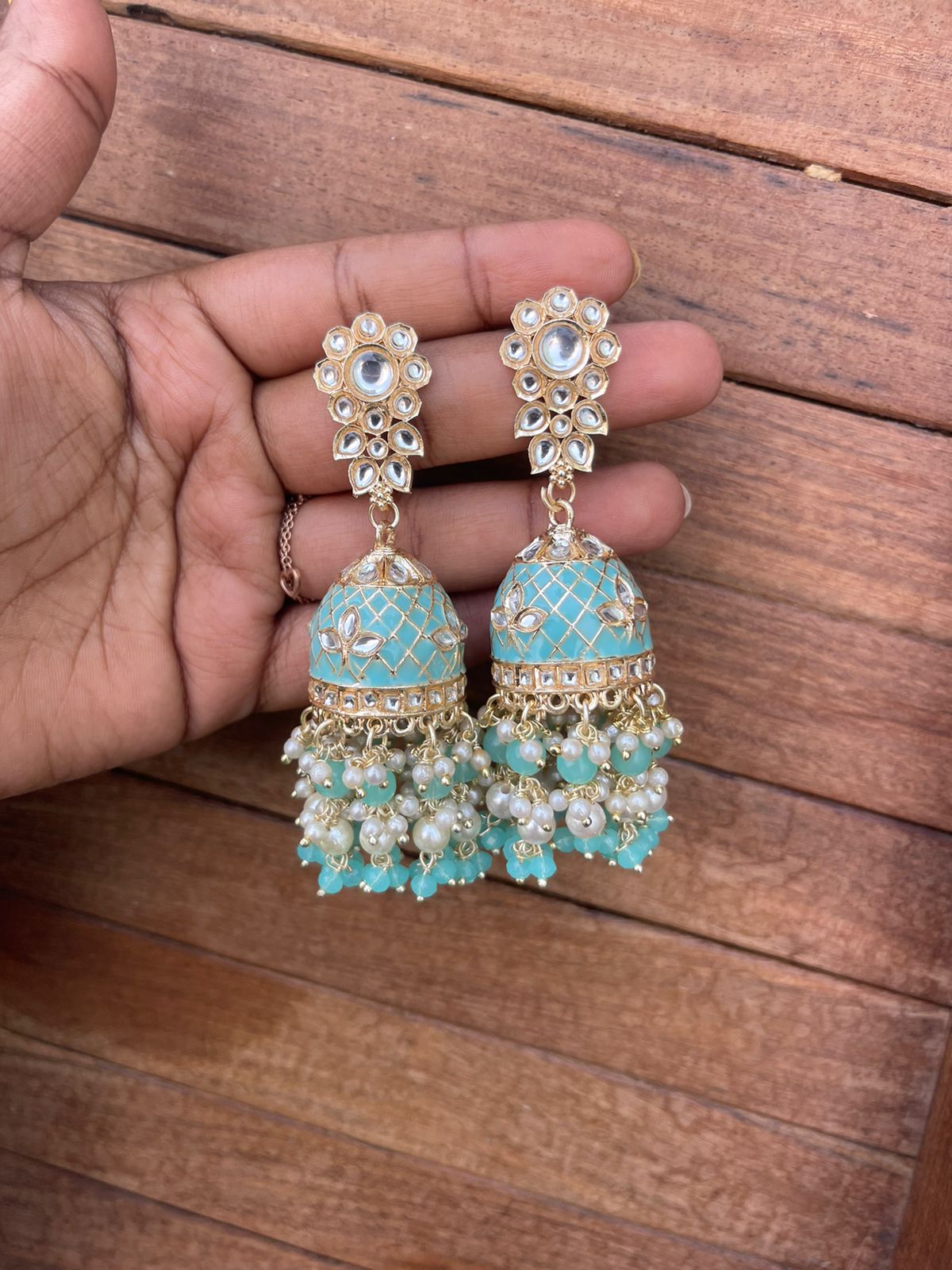 Kundan two layered Meenakari jhumkas - Alluring Accessories