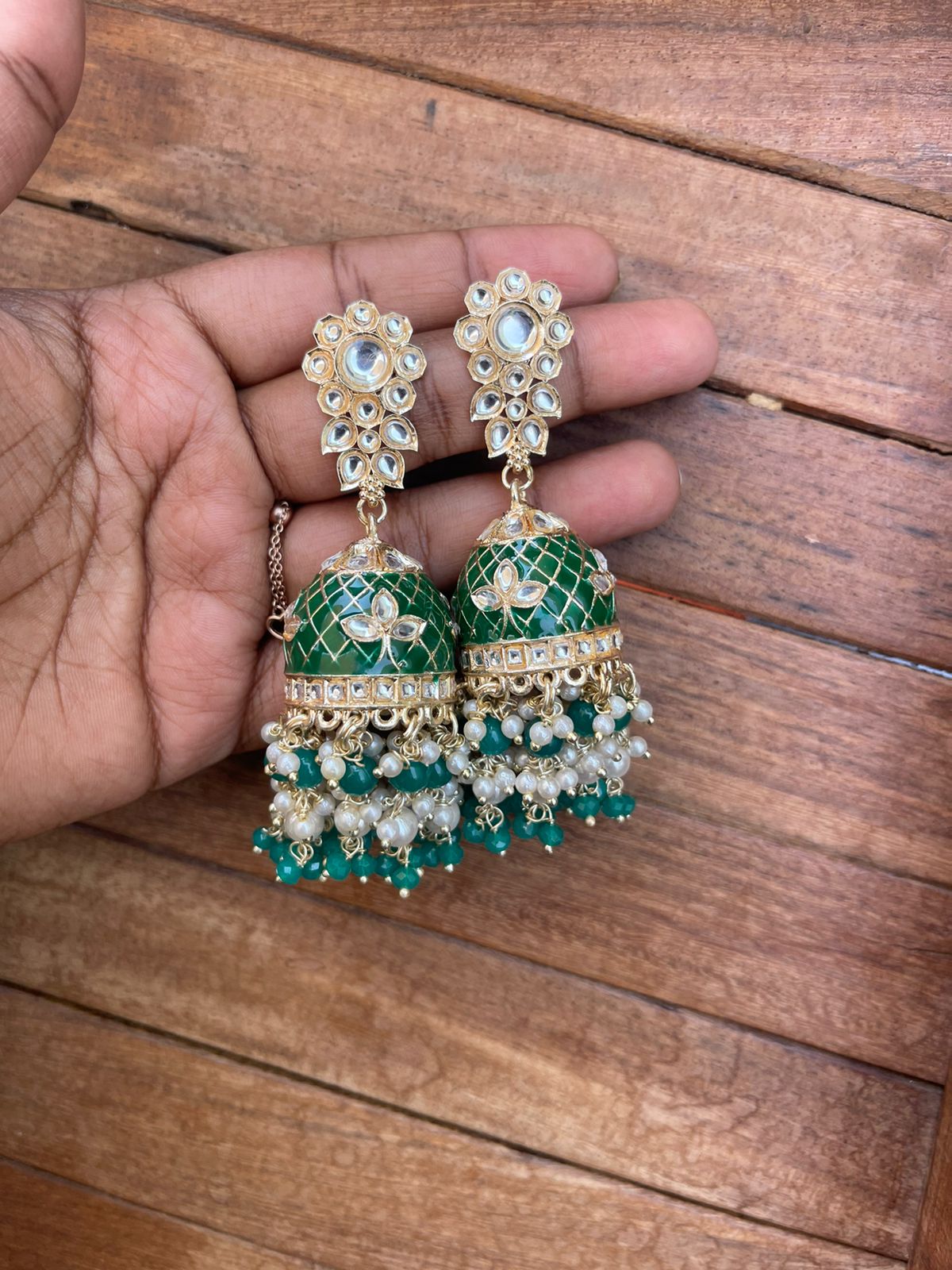 Kundan two layered Meenakari jhumkas - Alluring Accessories