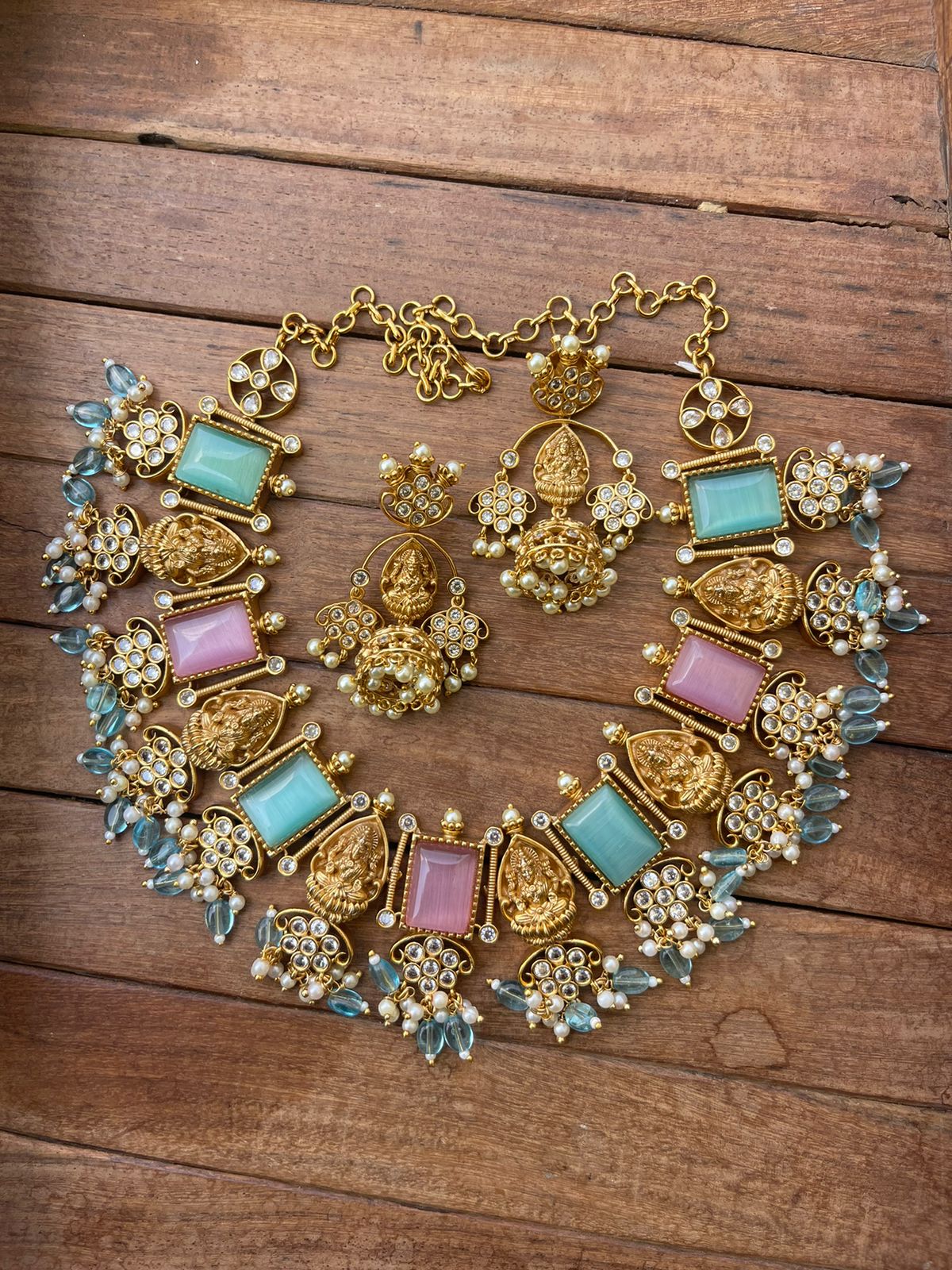 Lakshmi devi kundan necklace with jhumkas - Alluring Accessories