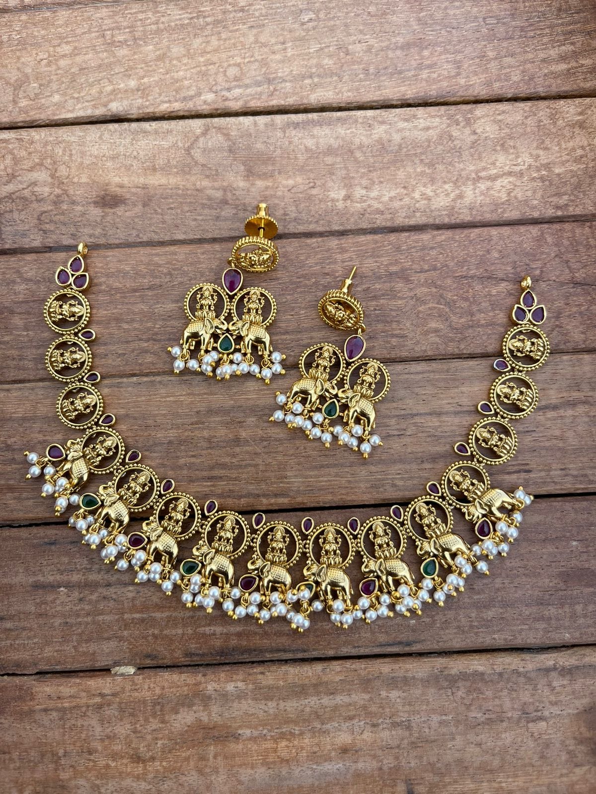 Lakshmi elephant guttapusalu necklace with earrings - Alluring Accessories