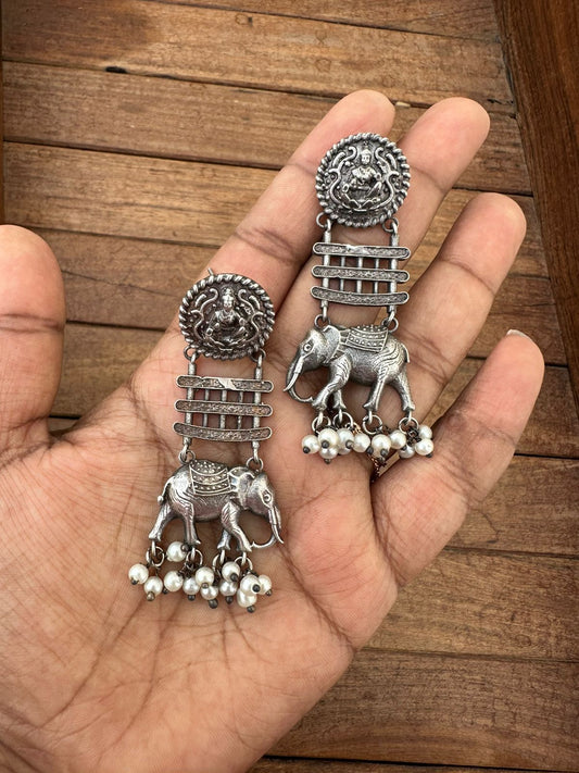 Lakshmi Elephant statement oxidised earrings - Alluring Accessories