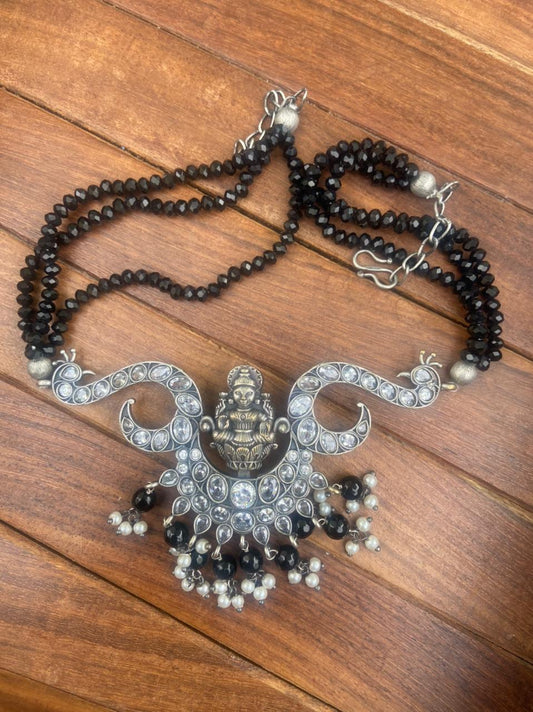 Lakshmi peacock silver look alike pearls choker - Alluring Accessories