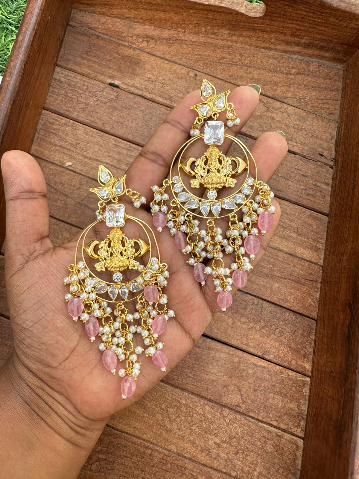 Lakshmi pearl hanging kundan earrings - Alluring Accessories