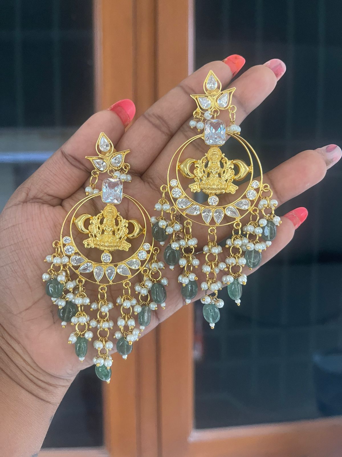 Lakshmi pearl hanging kundan earrings - Alluring Accessories