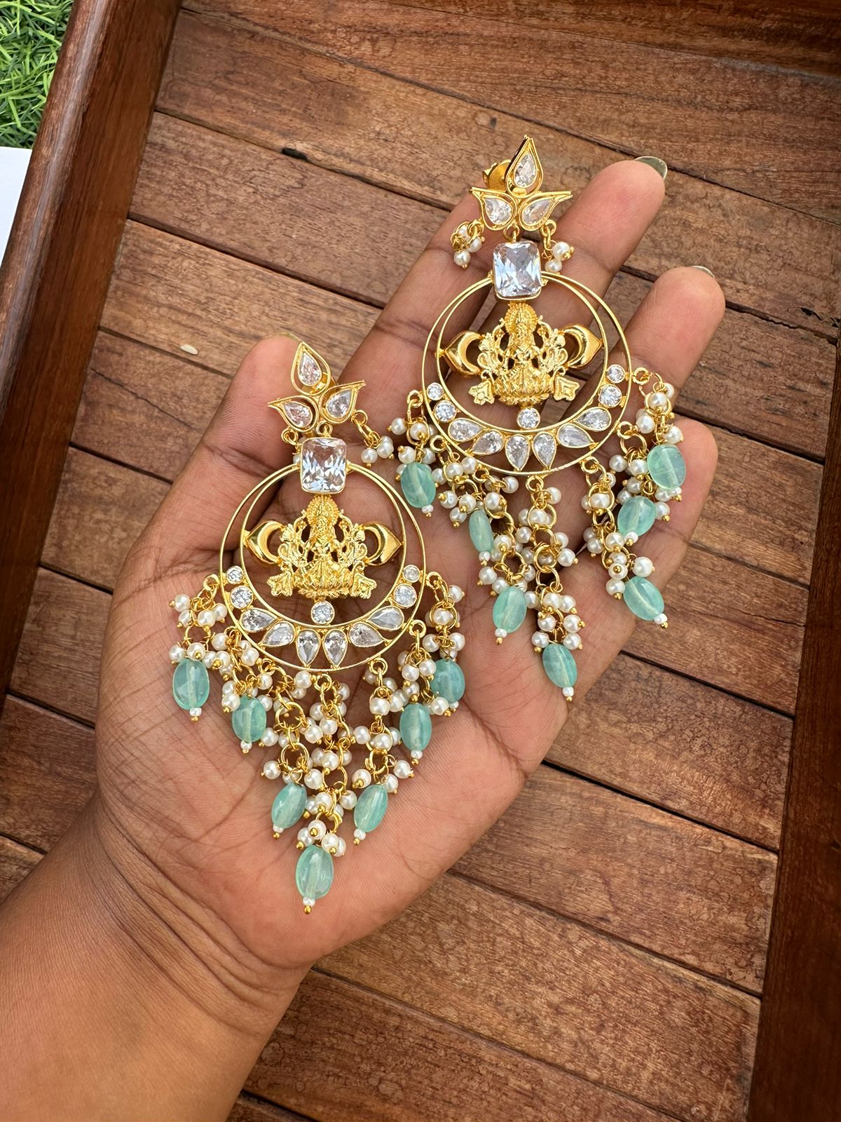 Lakshmi pearl hanging kundan earrings - Alluring Accessories