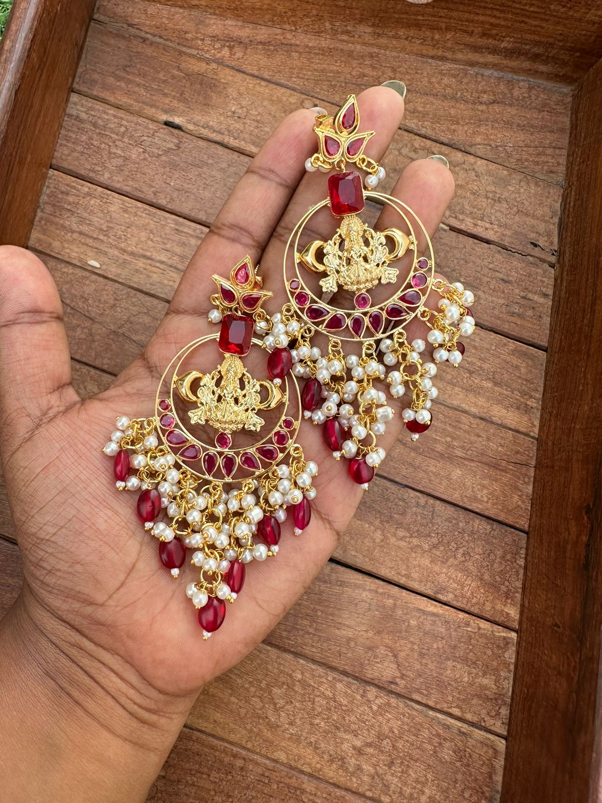 Lakshmi pearl hanging kundan earrings - Alluring Accessories