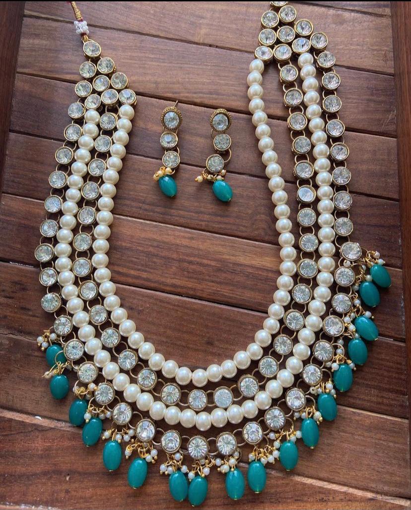 Layered pearl green beads necklace - Alluring Accessories