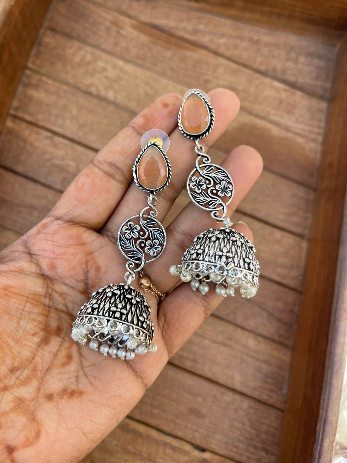 Long flower oxidised jhumkas - Alluring Accessories