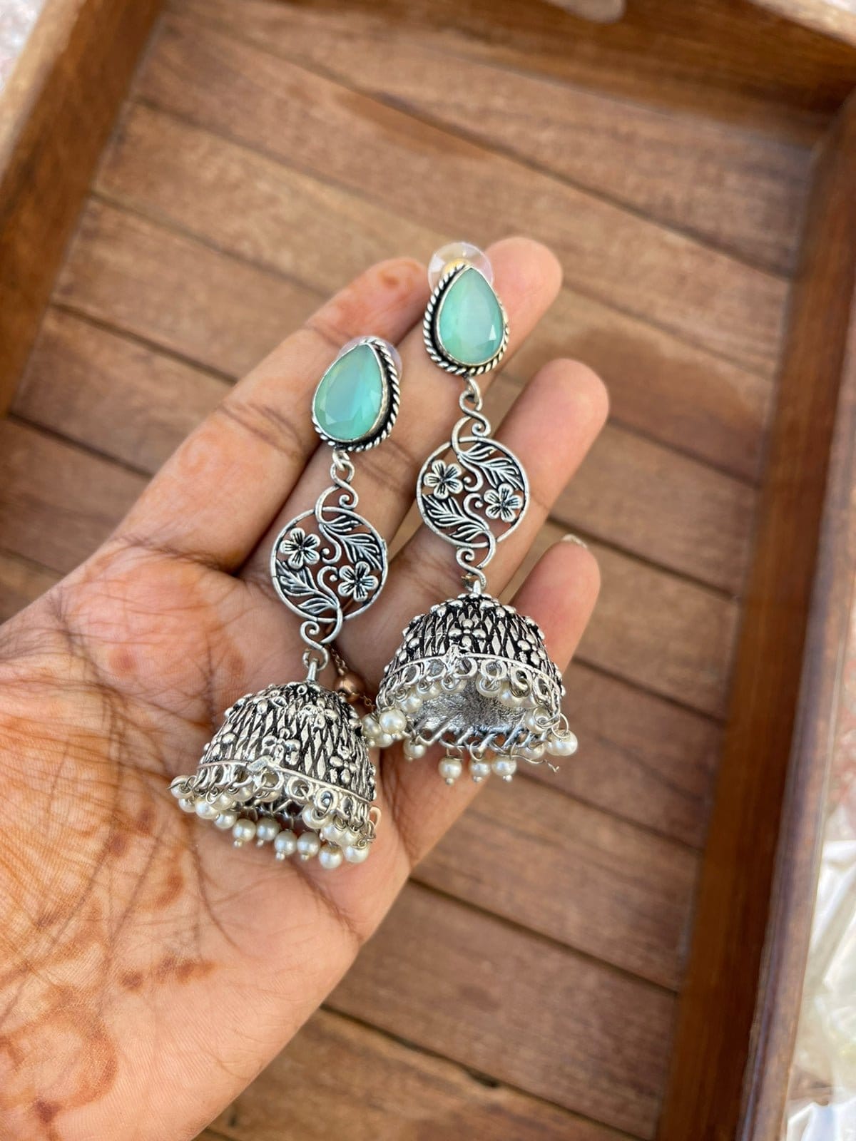 Long flower oxidised jhumkas - Alluring Accessories