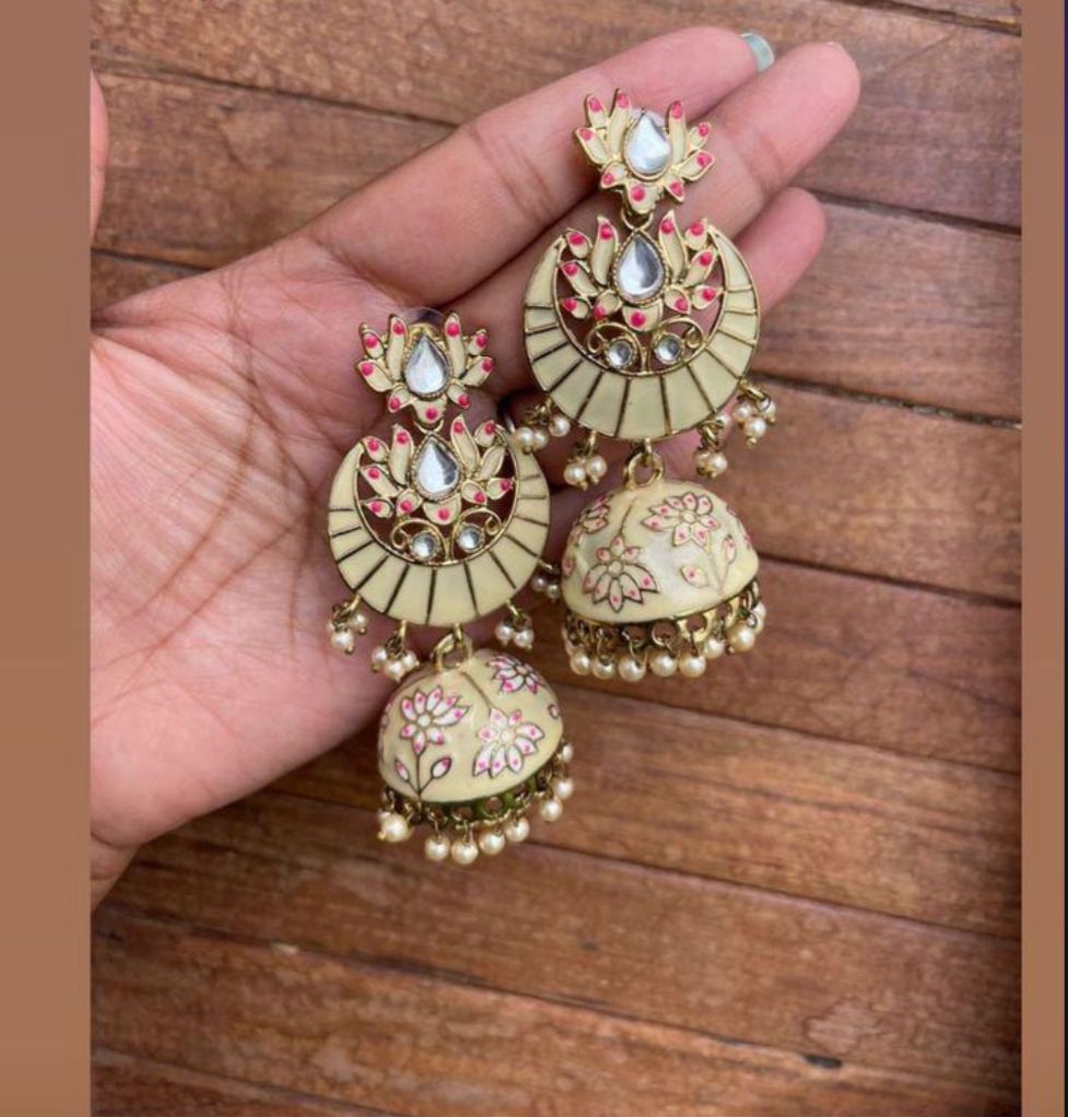 Lotus kundan meenkari jhumkas - Alluring Accessories