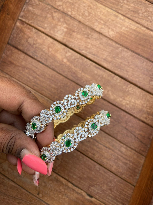 Mango round green stone diamond finish bangles - Alluring Accessories