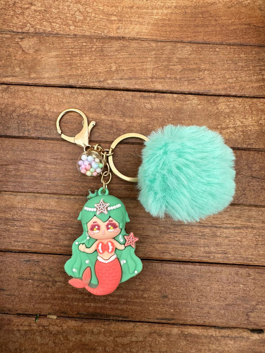 Mermaid green pom-pom key chain - Alluring Accessories