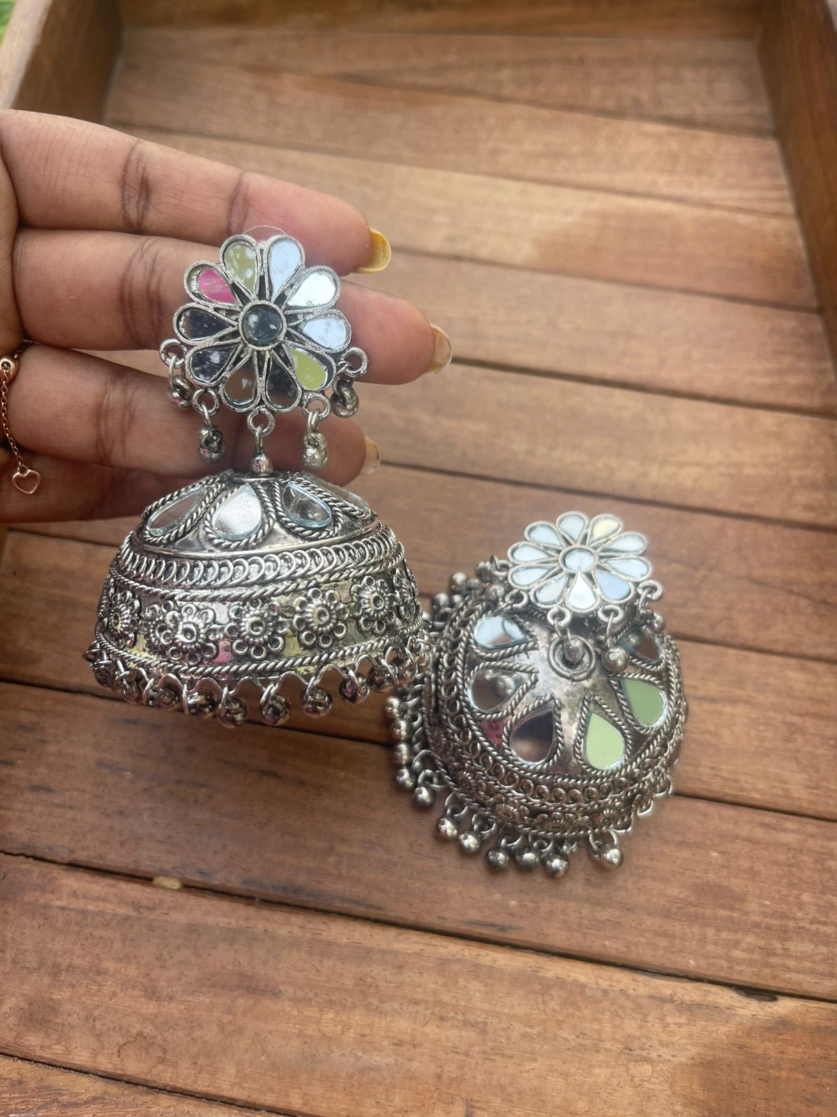 Mirror jhumko oxidised jhumkas - Alluring Accessories