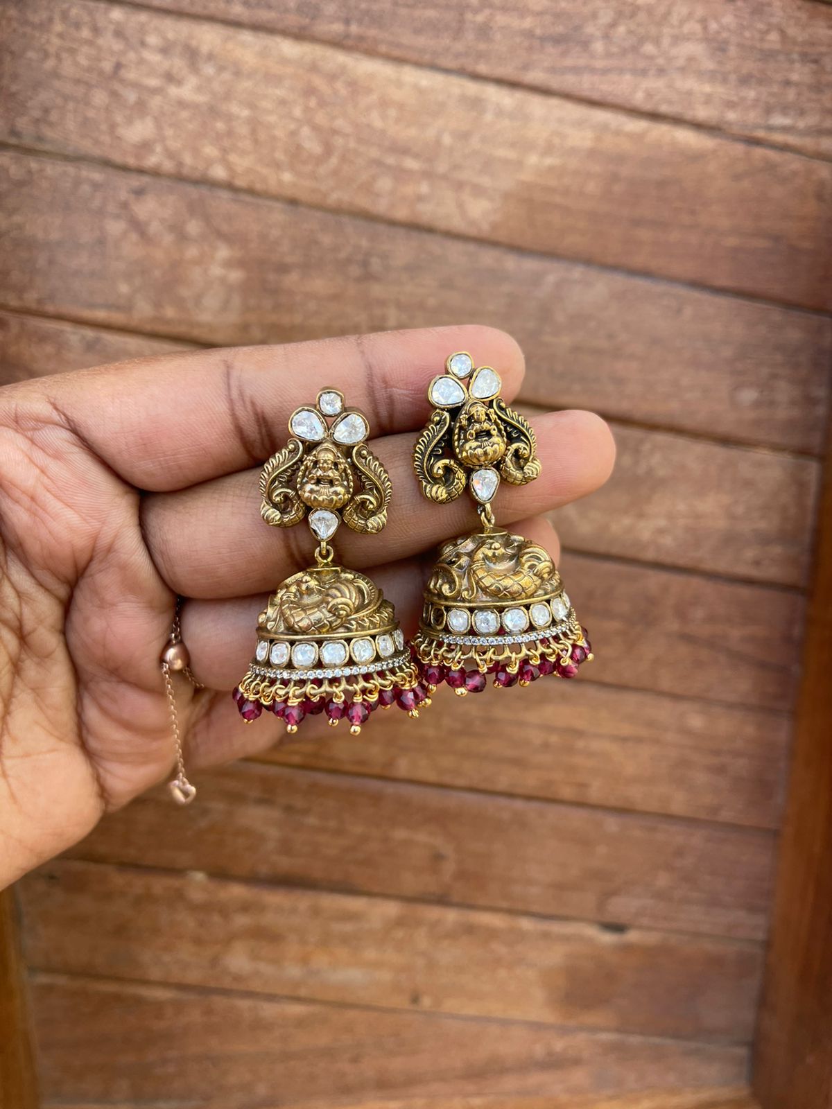 Moissanite antique Lakshmi peacock jhumkas - Alluring Accessories